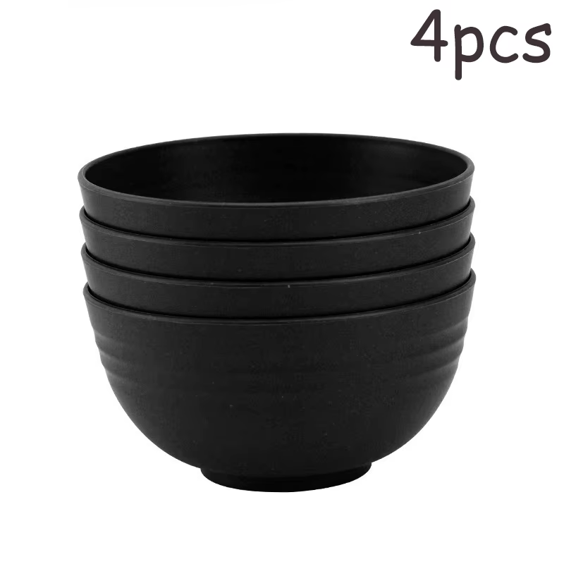 Ensemble de bols en plastique noir 4/6/8 pièces, pour salade de fruits, nouilles instantanées, adapt