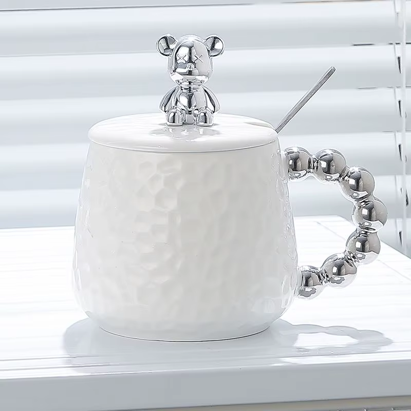Tasse à café en céramique pour Couple, Style européen, ours en argent galvanisé, cadeau de bureau, t