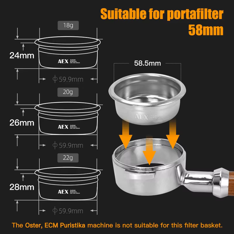 Panier de filtre à café 58MM AEX précis 18g 22g, écran de rondelle pour porte-filtre sans fond, acce