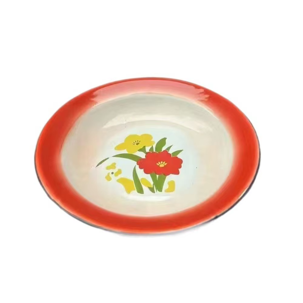 Assiette en émail de fer, style ancien, thème nostalgique, assiette ronde en émail, plateau de range