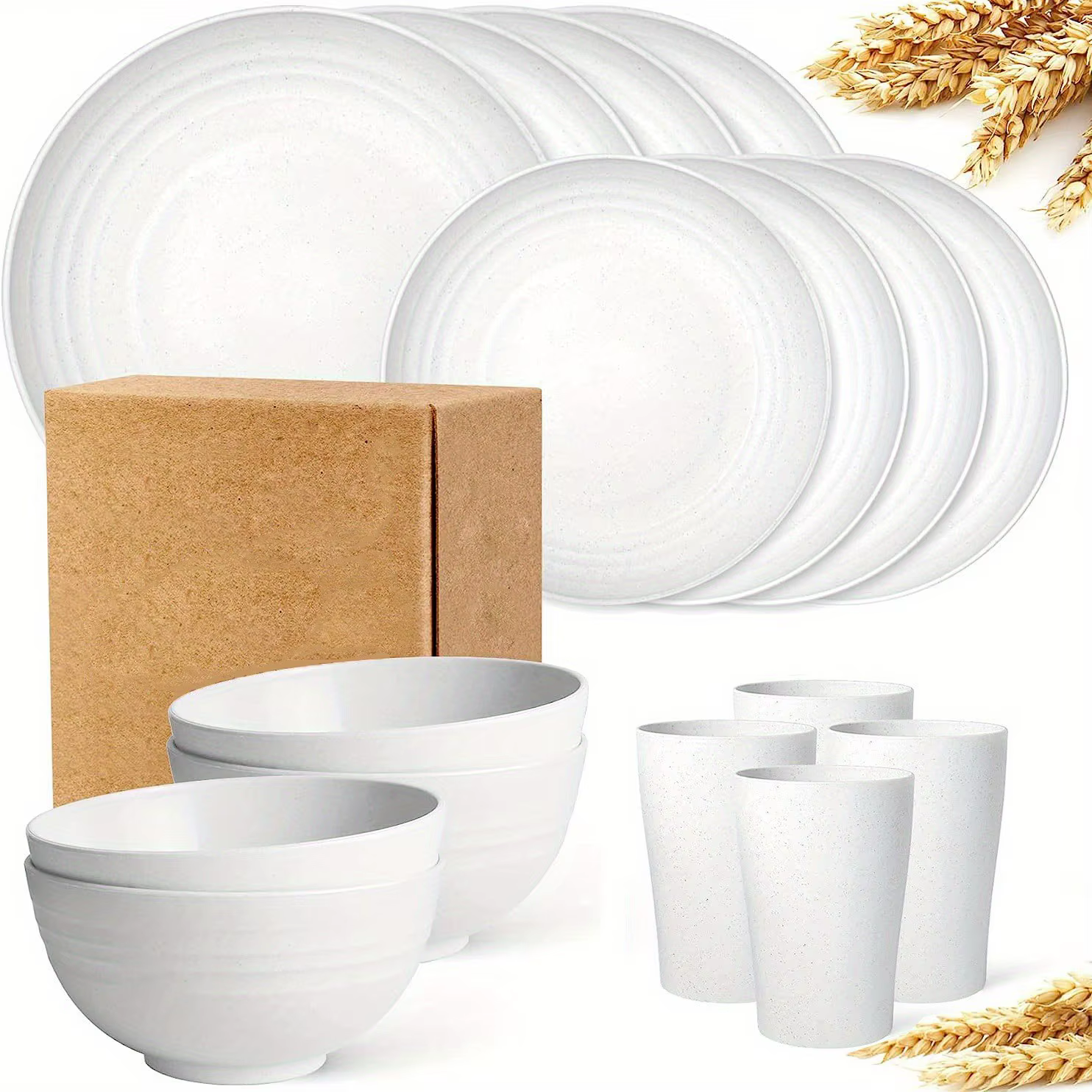 Nouveau 16 pièces/ensemble d'assiettes à repas Non fragiles, plats en paille de blé, ensemble de vai