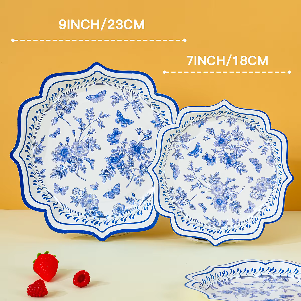 Assiettes en papier jetables à thème floral bleu, imprimées chinoiserie, pour événements