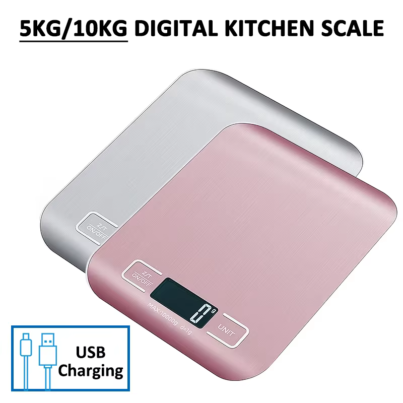 Balance de cuisine numérique 5kg/10kg, chargement USB, balances électroniques en acier inoxydable, b