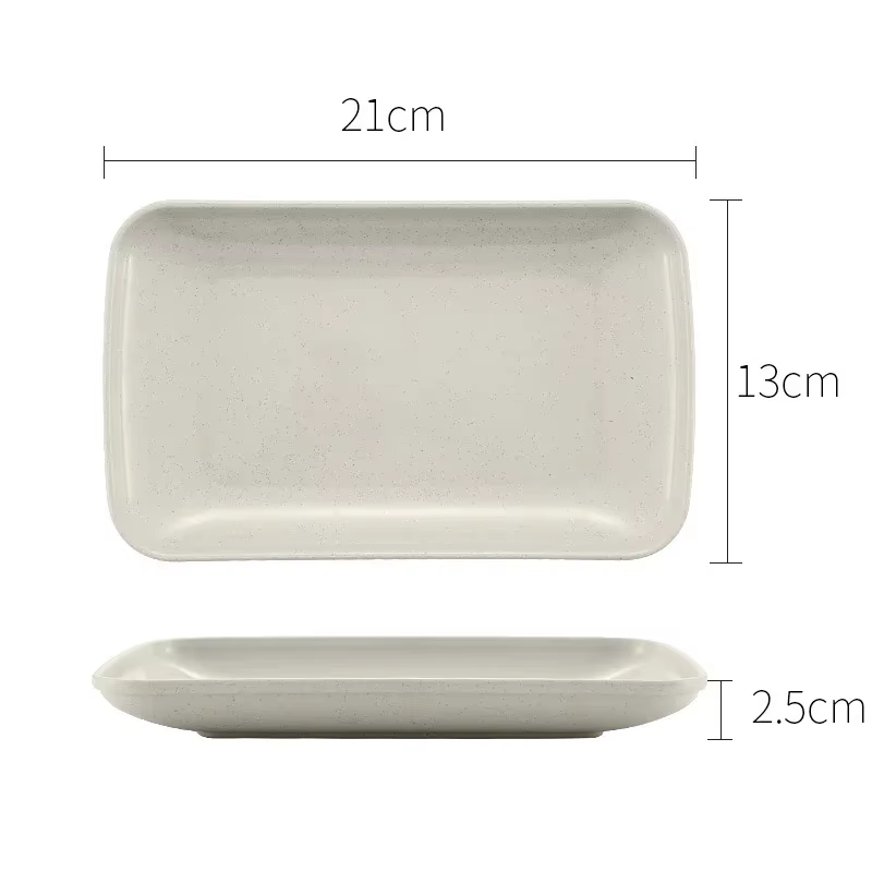 Assiette rectangulaire créative en paille de blé, mélamine, vaisselle saine, ustensiles, Dessert, Su