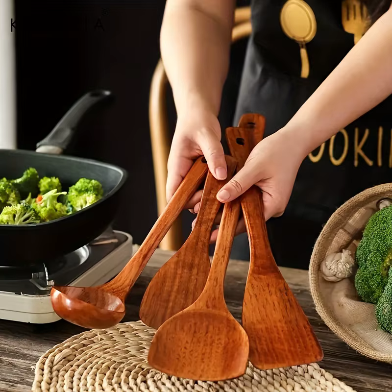 KEMORELA 4 pièces ensemble d'ustensiles de cuisine outils de cuisine pelle à bois cuillère antiadhés