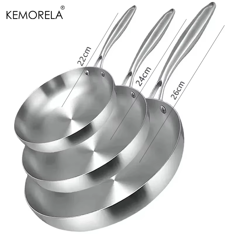 2/3 pièces poêle 22/24/26/28CM 304 acier inoxydable 2MM d'épaisseur Wok poêle 5 plis en acier de qua