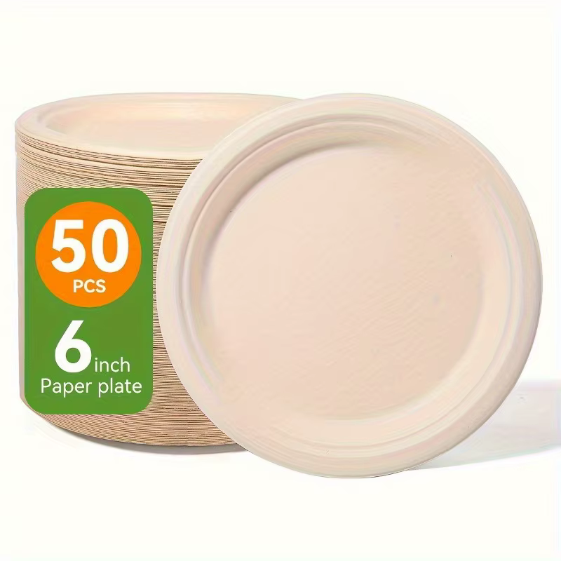 Assiettes en papier jetables épaisses de 6 pouces, 50 pièces, récipients alimentaires résistants aux