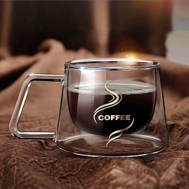 Tasse à café en verre à Double paroi résistante à la chaleur de 200ml, tasse à thé transparente avec