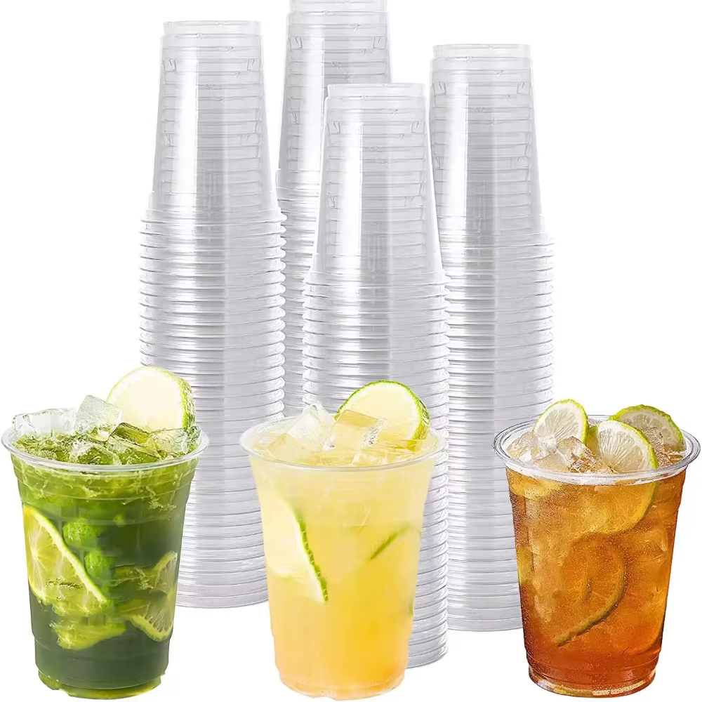 Gobelets en plastique transparent de 16OZ, 50 pièces, couvercles plats, gobelets jetables pour fête