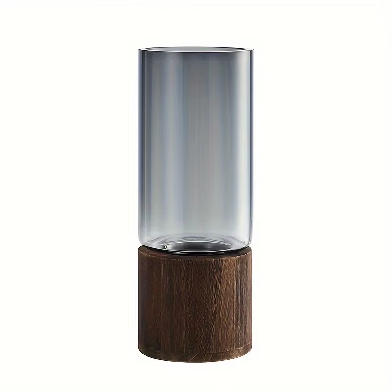 Vase en verre élégant avec Base en bois pour plantes hydroponiques, arrangement Floral de table mode