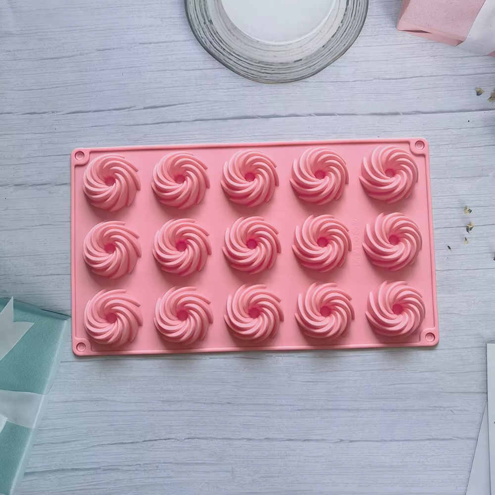 Moule à gâteau en Silicone en forme de spirale à 15 trous, Mousse, Dessert, cuisson de beignets au c