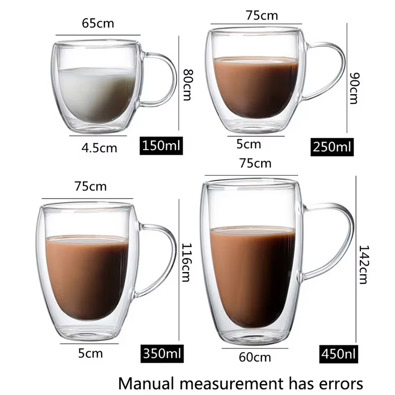 Tasse en verre à Double paroi résistante à la chaleur, 80-650Ml, bière, lait, café, eau, tasse trans