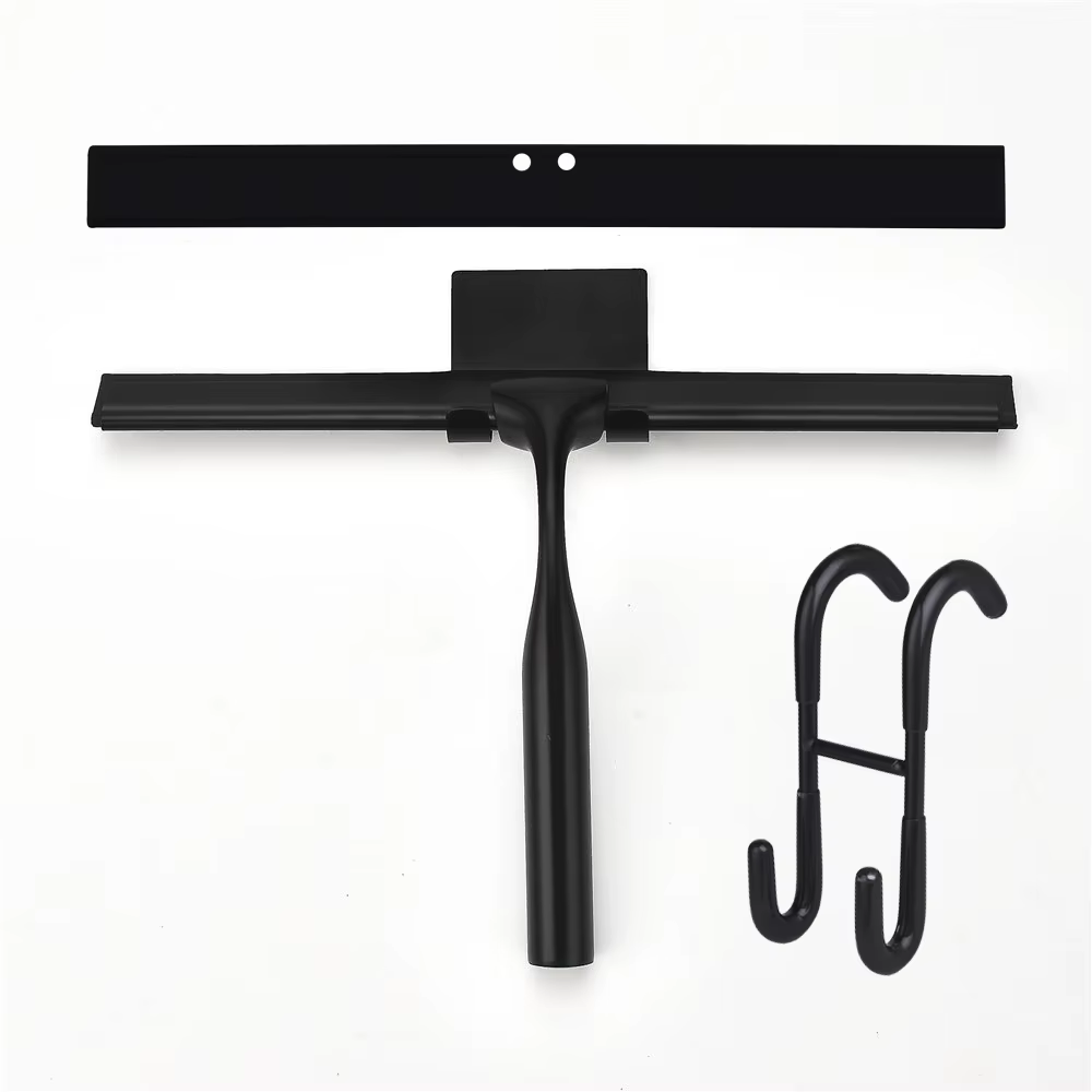 Raclette en acier inoxydable avec crochet, caoutchouc noir, silicone, nettoyant de douche, grattoir,