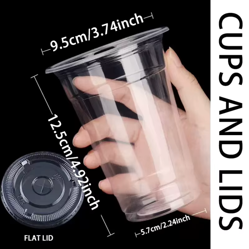 Gobelets en plastique transparent de 16OZ, 50 pièces, couvercles plats, gobelets jetables pour fête
