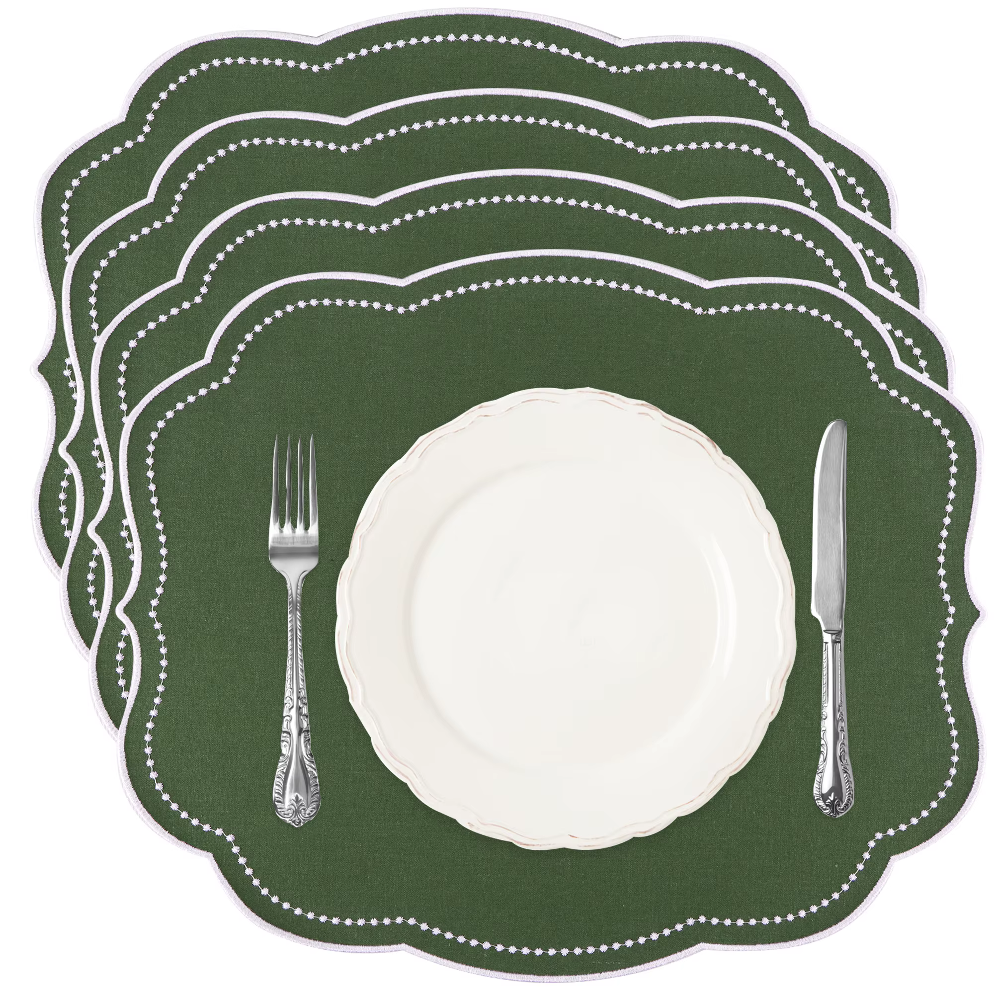 Ensemble de 4 sets de table en gingham, sets de table à double couche avec bord festonné brodé