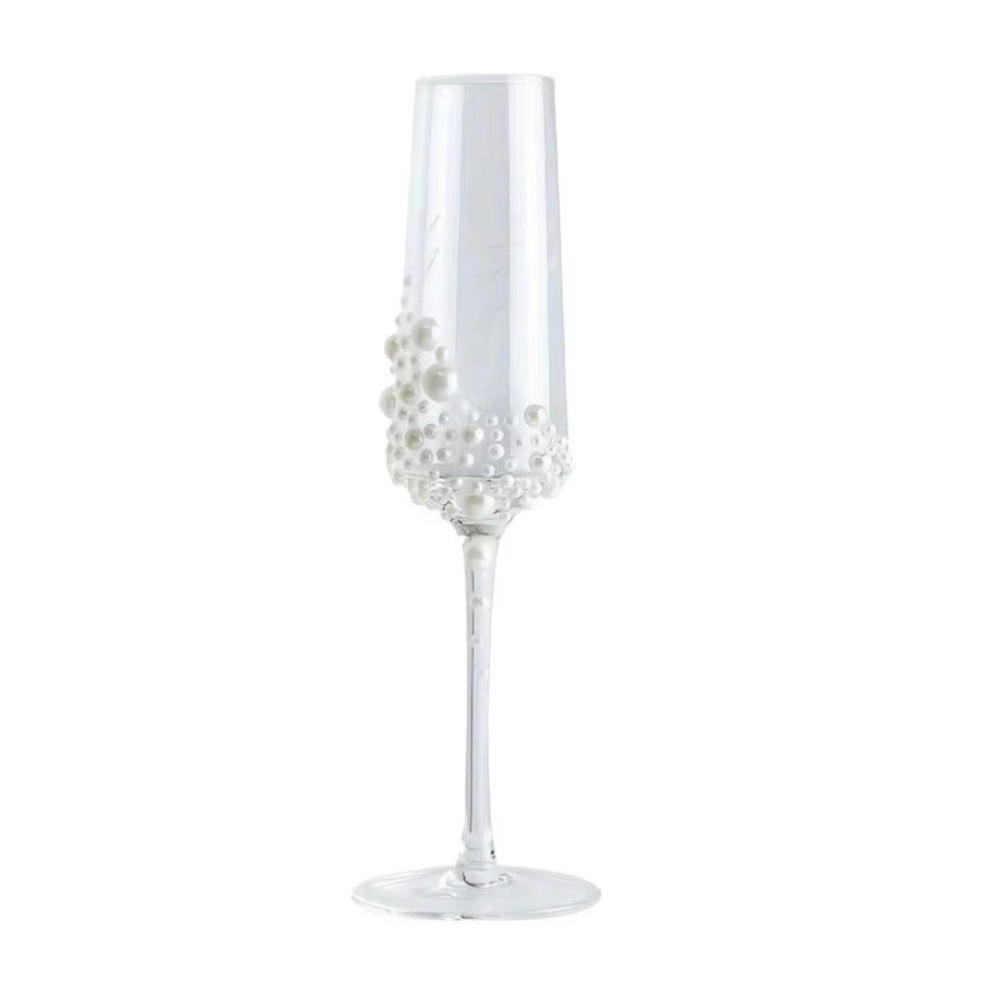 Verres en perles de cristal élégants pour Champagne, Design d'écriture transparente, gobelets en ver