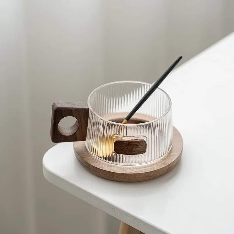 Ensemble de tasses à café, tasse à thé de 250ml, tasse d'eau en bois de noyer pour le bureau, tasse