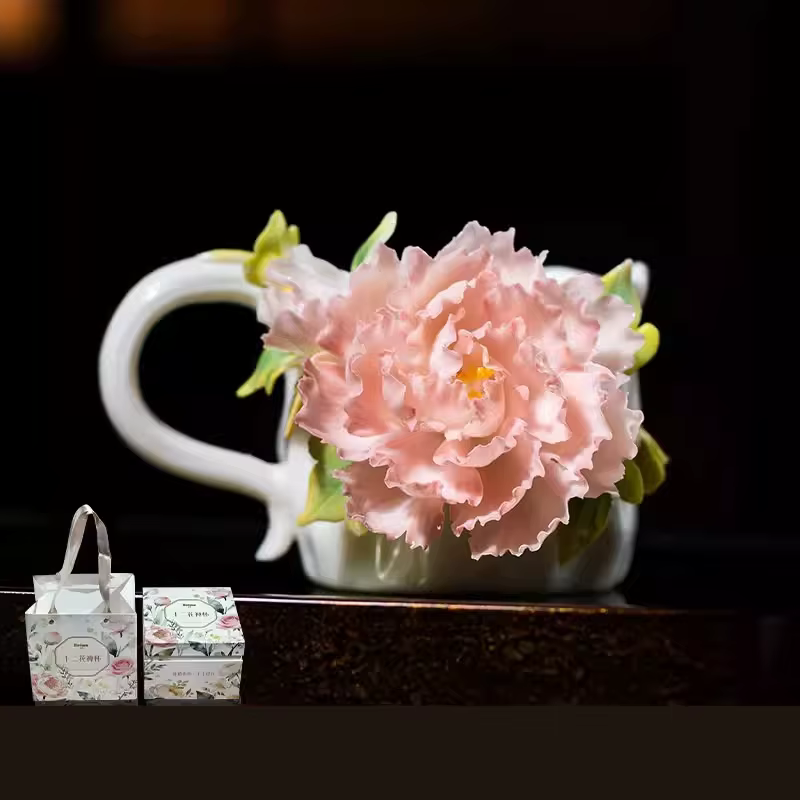 Tasse à café ou à thé en céramique de style chinois avec motif de pivoine, cadeau d'anniversaire pou