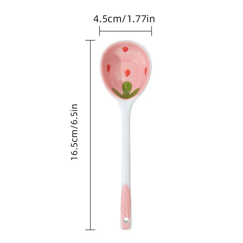 Cuillère à soupe en céramique fraise Kawaii, mignonne crème glacée coréenne peinte à la main café De