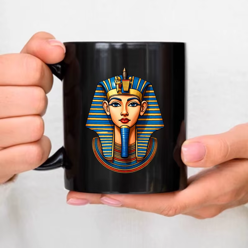 Tasse en céramique, design pharaon égyptien noir, adaptée au café, au thé et à l'usage quotidien