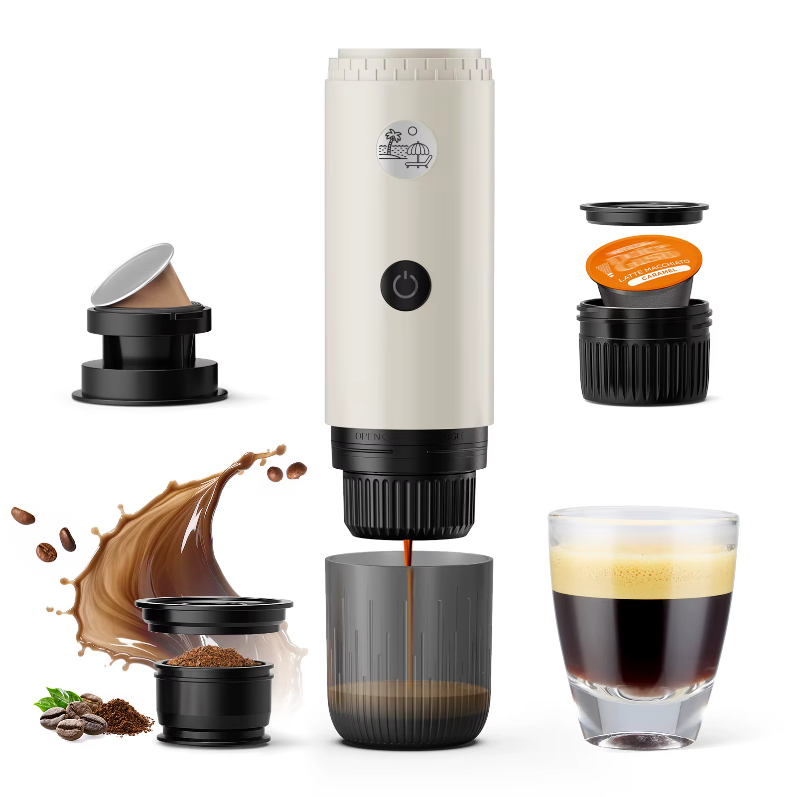 Machine à expresso portable 3-en-1, cafetière de voyage pour le camping, la randonnée, le bureau, au