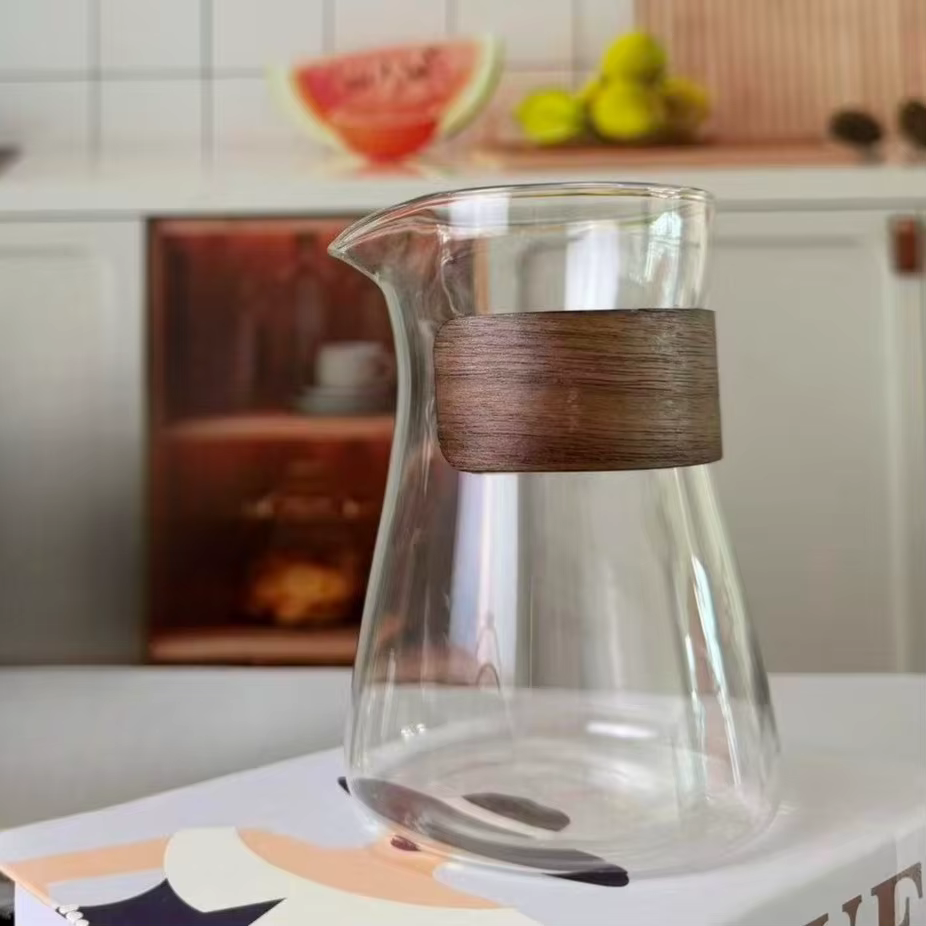 Carafe à café en verre avec couche en bois résistante à la chaleur, 17 oz, en borosilicate de haute