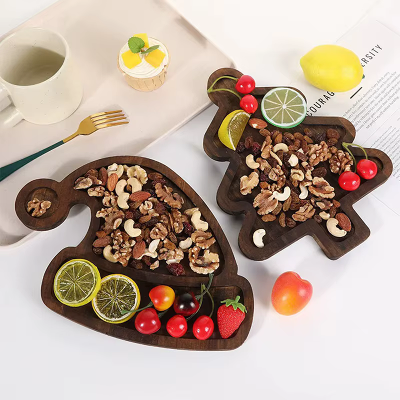 Plateau d'arbre de noël, assiette à fruits en bois pour la maison, assiette à gâteau et à Dessert po