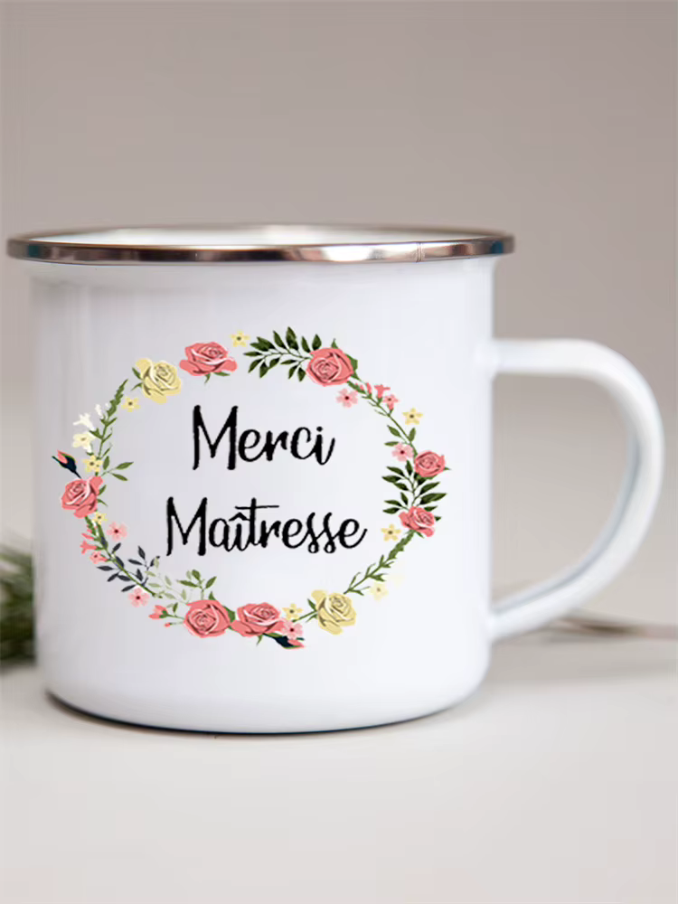 Tasses en émail imprimées de fleurs françaises, tasse à café créative, lait, vin, bière, jus, poigné