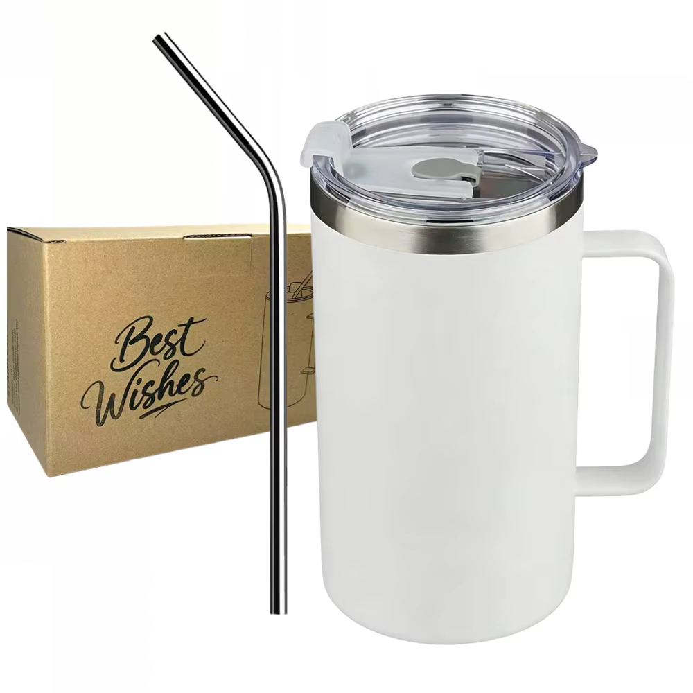 Tasse à café isolée avec couvercles, gobelet en acier inoxydable de 600ml avec poignée, tasses à caf