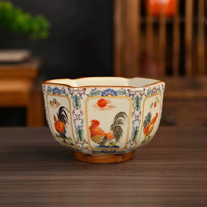 Tasse à thé en céramique Ru Kiln, motif poulet doré, tasse émaillée, tasse de maître Kung Fu pour la
