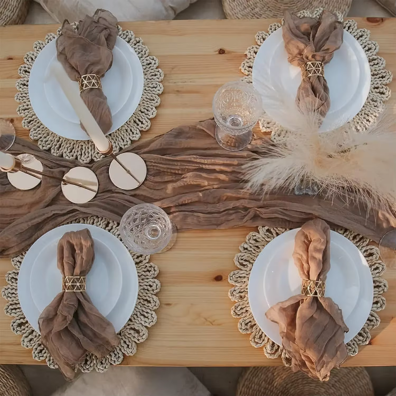 Napperon tissé en paille Boho pour mariage, 96 à 16 pièces, napperon tressé naturel, décor de ferme 