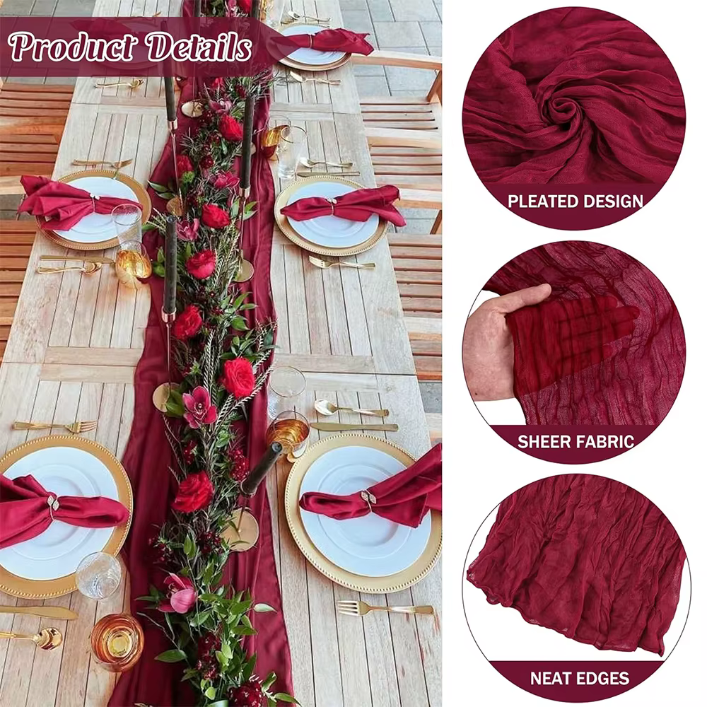 Chemin de Table en tissu de fromage en terre cuite, décor de mariage romantique, gaze rustique, styl
