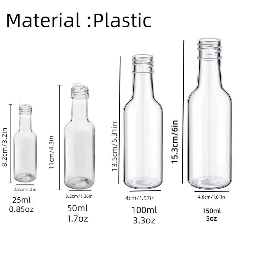 30 pièces, 25/50/100/150mlMini bouteilles d'alcool, bouteilles d'esprit vides en plastique réutilisa