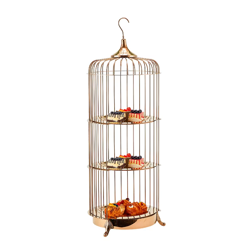 Restauration thé de l'après-midi Buffet doré support à desserts cage à oiseaux gâteau présentoir ali