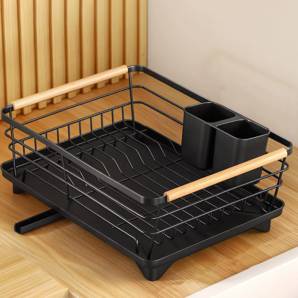 Égouttoir à vaisselle double couche avec plateau de drainage, gain de place, en métal ventilé