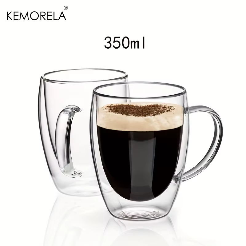 Tasse à café en verre à Double paroi de 350ML, avec poignée, tasse à Cappuccino en verre Transparent