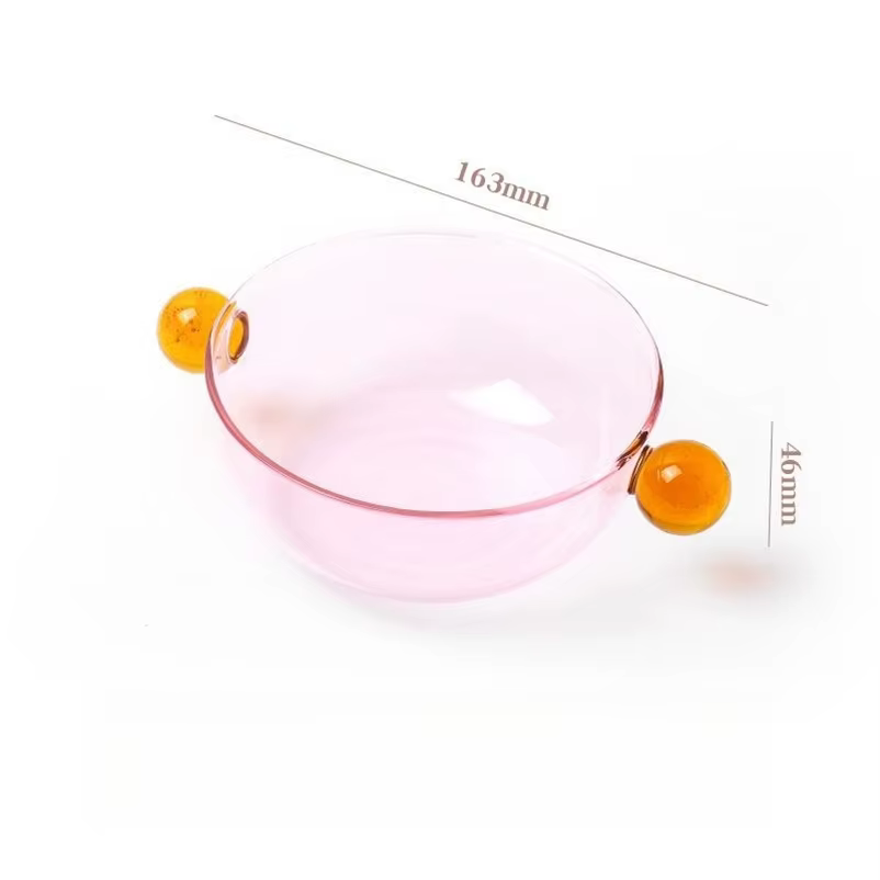 Filles à salade de fruits en verre coloré à double poignée boule, bol de riz à soupe simple, peut ch