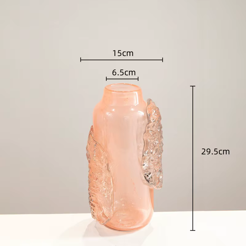 Vase en verre rose, relief abstrait irrégulier de cubes de glace transparents, vase à fleurs, terrar