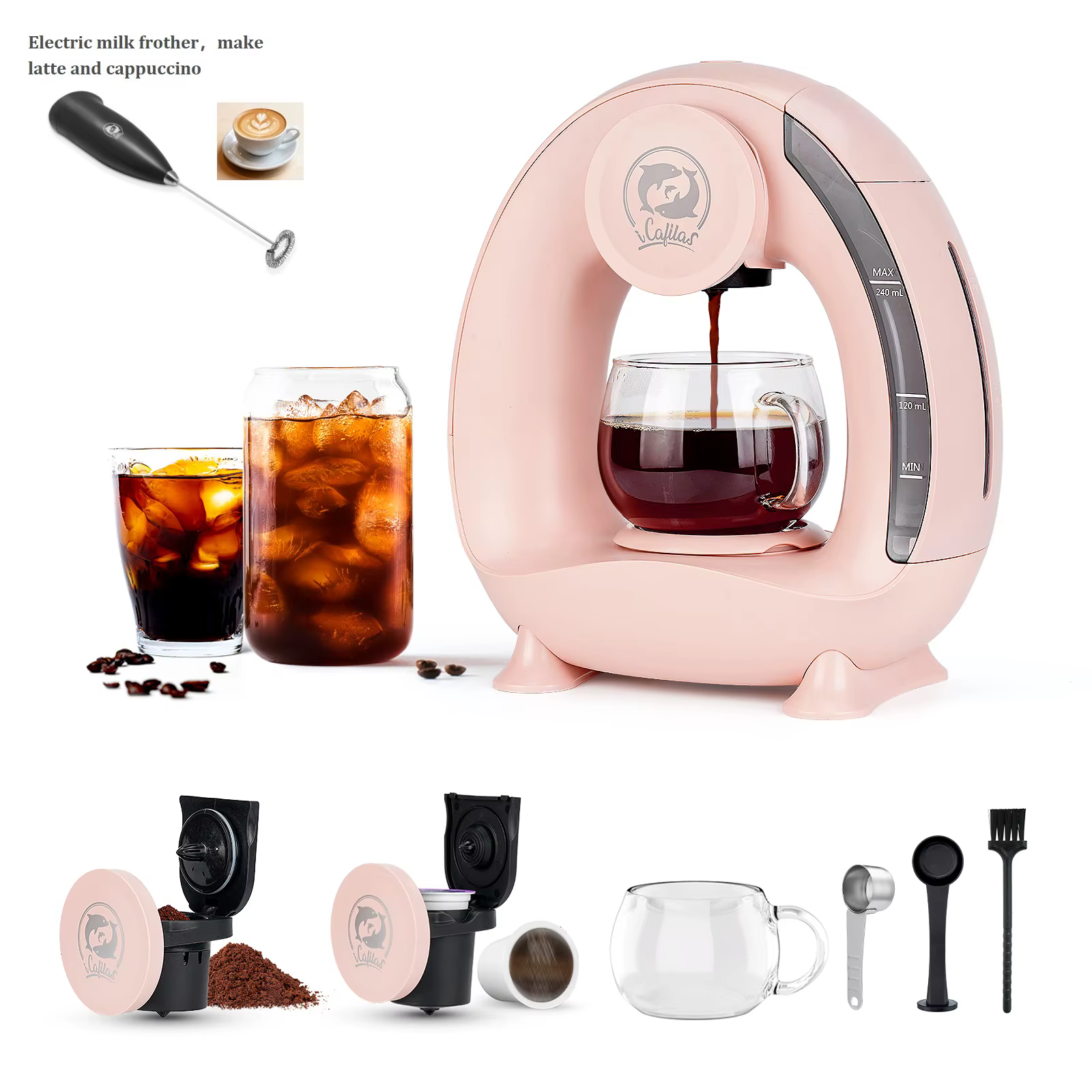 Machine à café à capsules icafilas 2 en 1, expresso Multiple, Cappuccino, Dolce Gusto, poudre Nespre