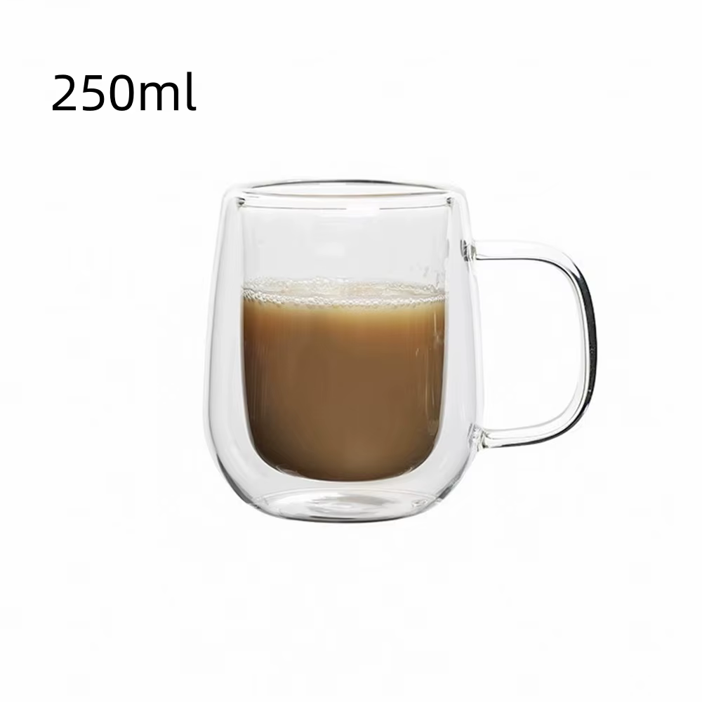 Mug en verre à double paroi personnalisé avec logo, 150-350 ml, résistant à la chaleur, en borosilic