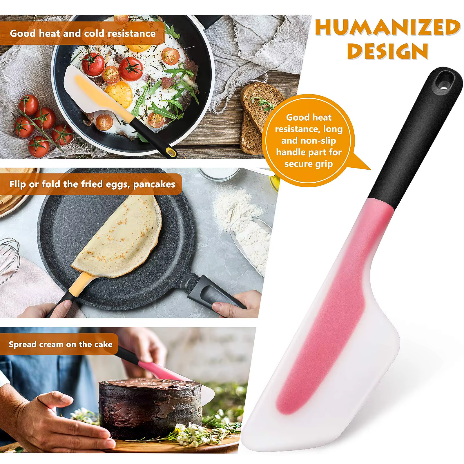Spatule à Omelette antiadhésive de 33cm, tourneur de crème à gâteau, grattoir à beurre, mélange de f