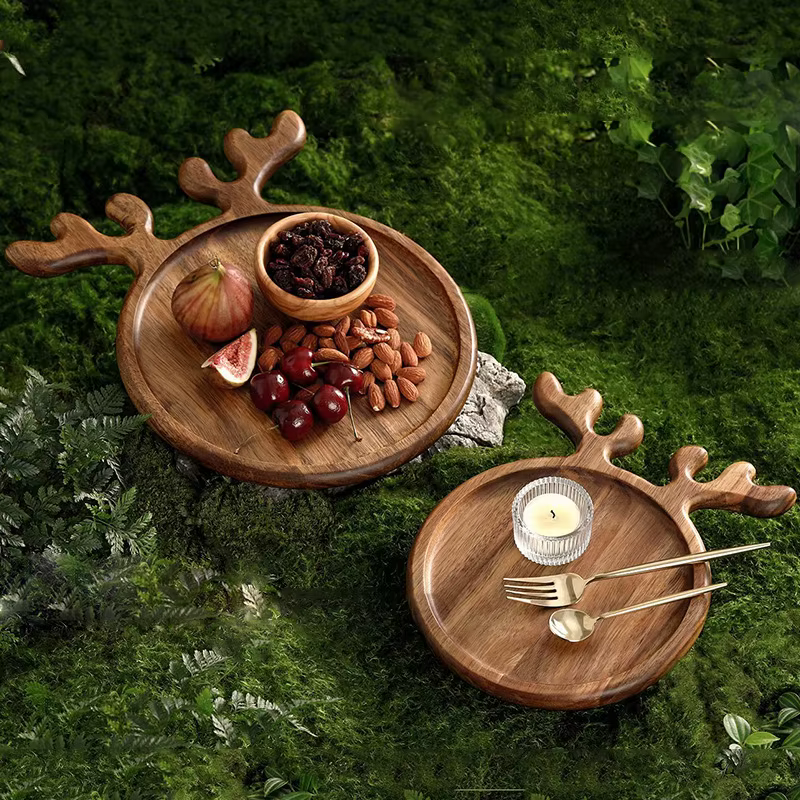 Plateau en bois de noël, planche à légumes, assiette à fruits, bois d'acacia, bois d'animaux, artisa