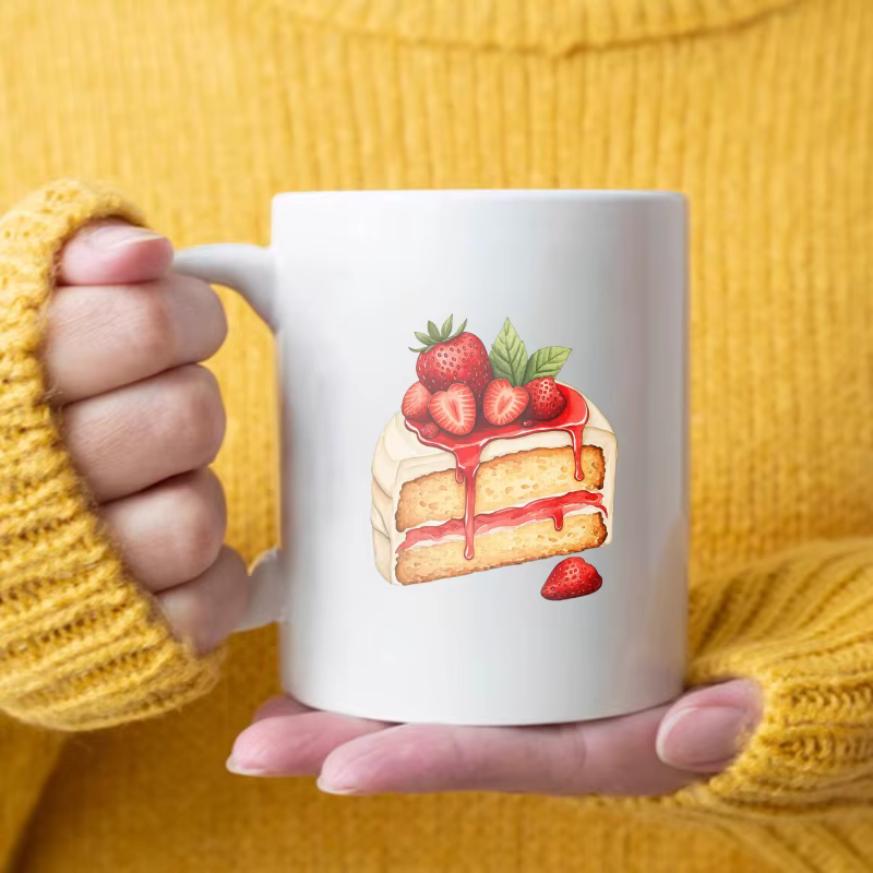 Tasse à café en céramique, design gâteau aux fraises blanches, adaptée au bureau à domicile et aux c