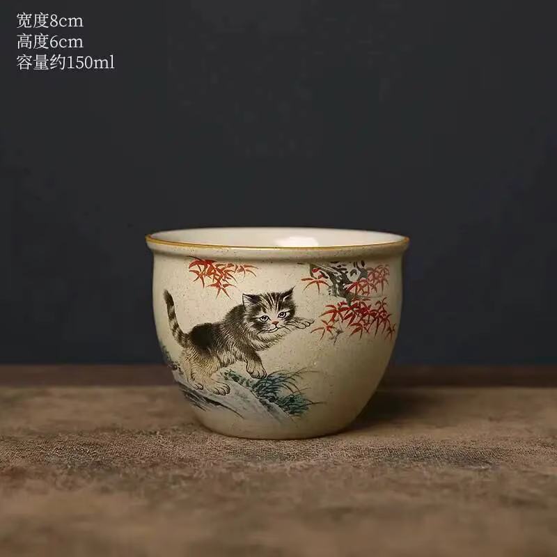 Ustensile à thé en poterie grossière, tasse de dégustation de thé en chat mignon, Style service à th