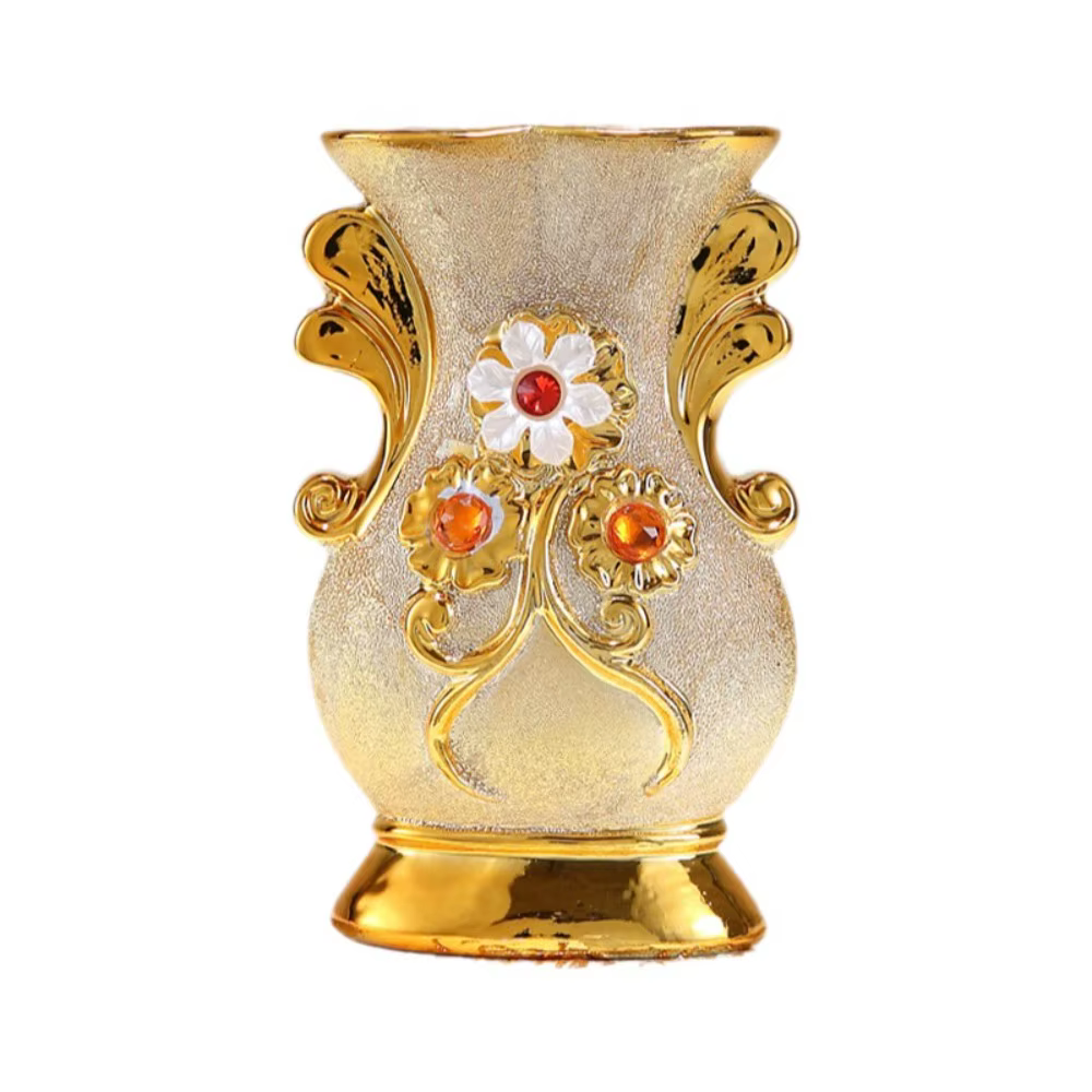 Vase en céramique doré givré, style œuvre d'art en porcelaine givrée, vase en céramique vintage, vas