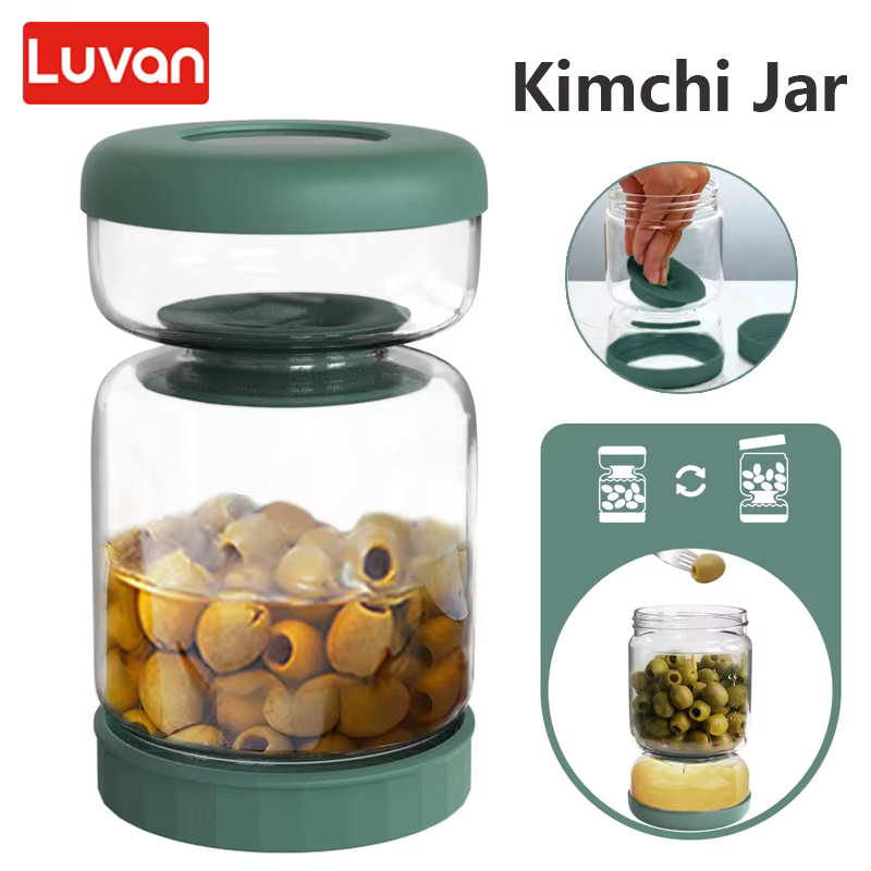 Bocal en verre pour cornichons avec couvercles, passoire, pot à olives, pot à kimchi, récipient de s