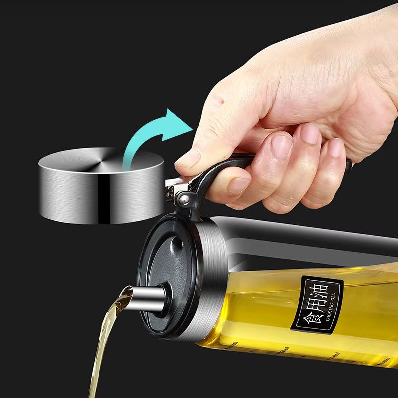 Bouteille d'huile en verre avec couvercle rabattable, pot d'huile étanche, sauce soja de cuisine pré