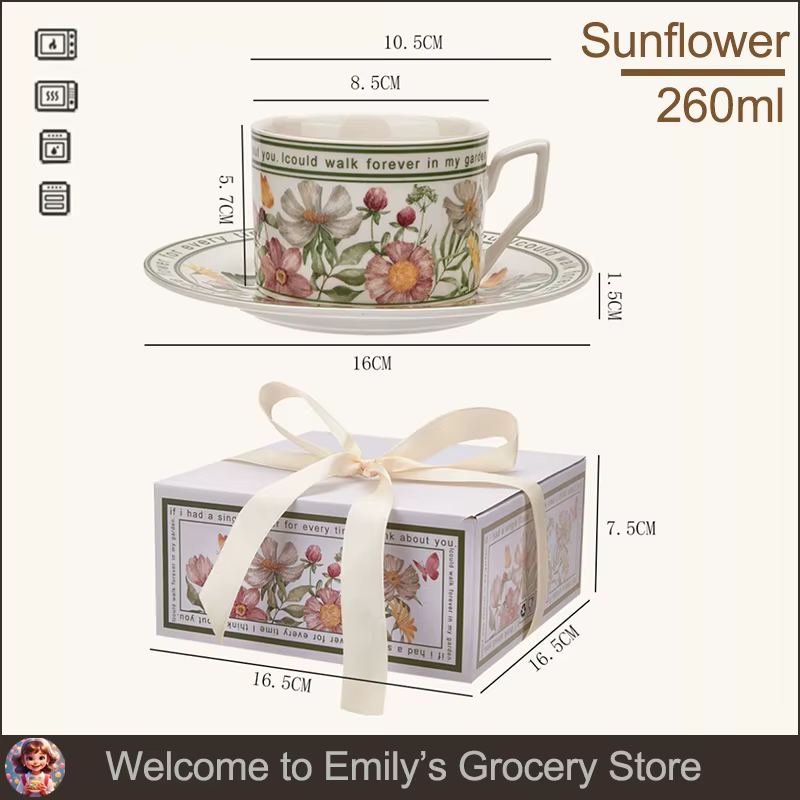 Ensemble de tasses à thé et soucoupes Vintage français de 260ml, tasse en céramique florale de luxe 