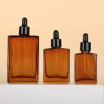 100 ml ‌ Flacon compte-gouttes d'huile essentielle rectangulaire à épaule plate ambre – Récipients c