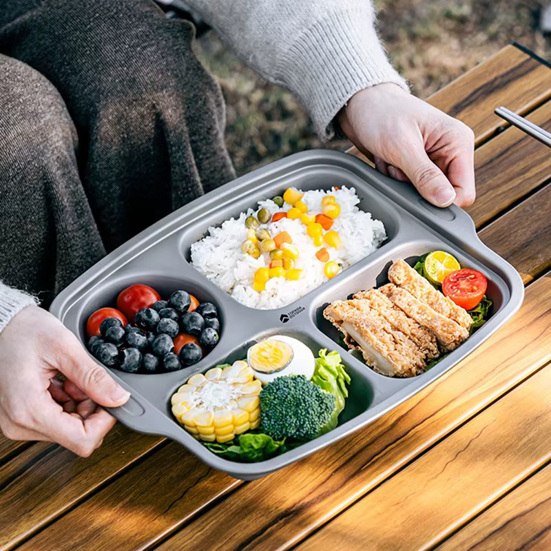 Assiette divisée en titane avec 4 compartiments, assiettes de contrôle de portions rectangulaires, p